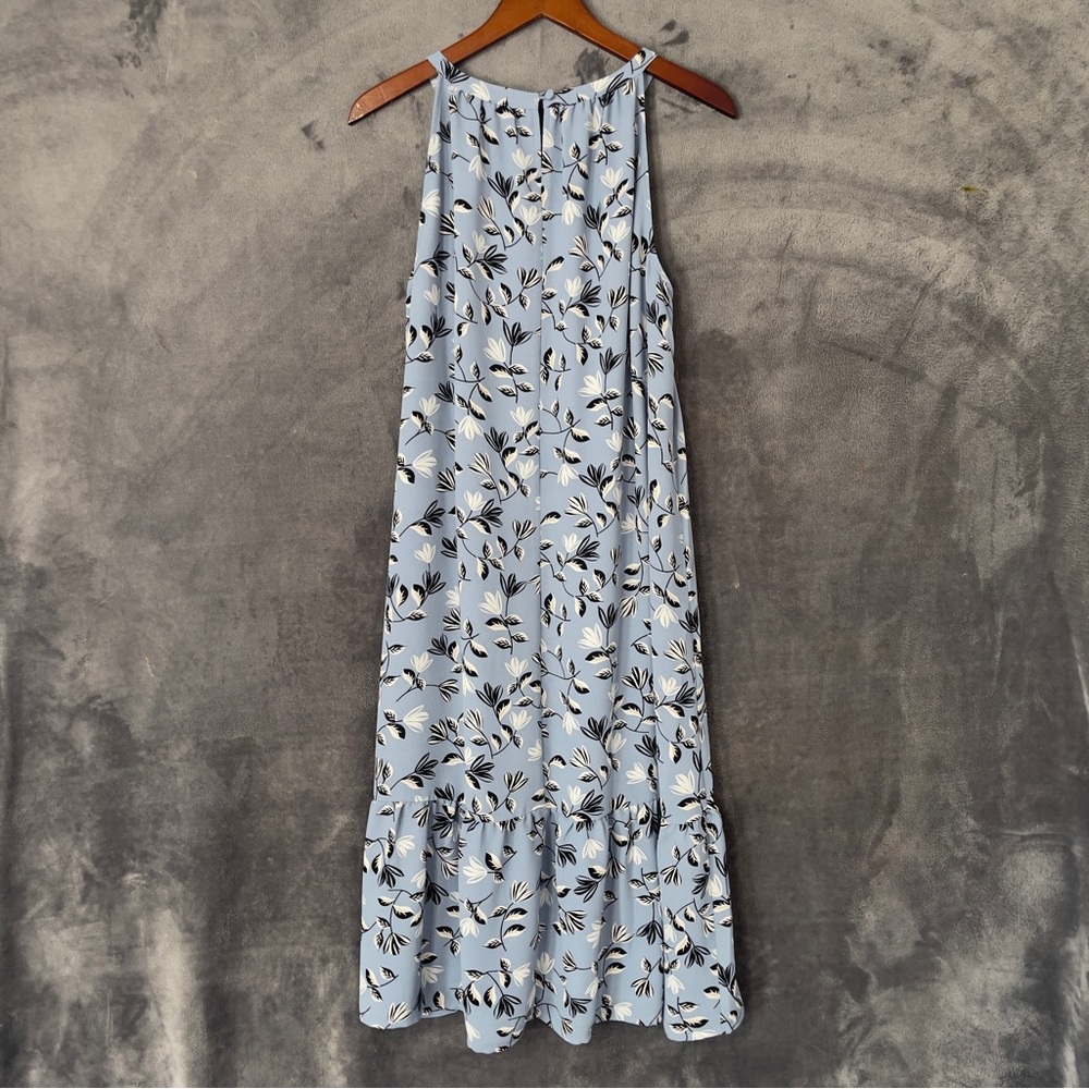 J.JILL Wearever Blue Floral Round Neck Sleeveless Ruffle Dress - Size 1X